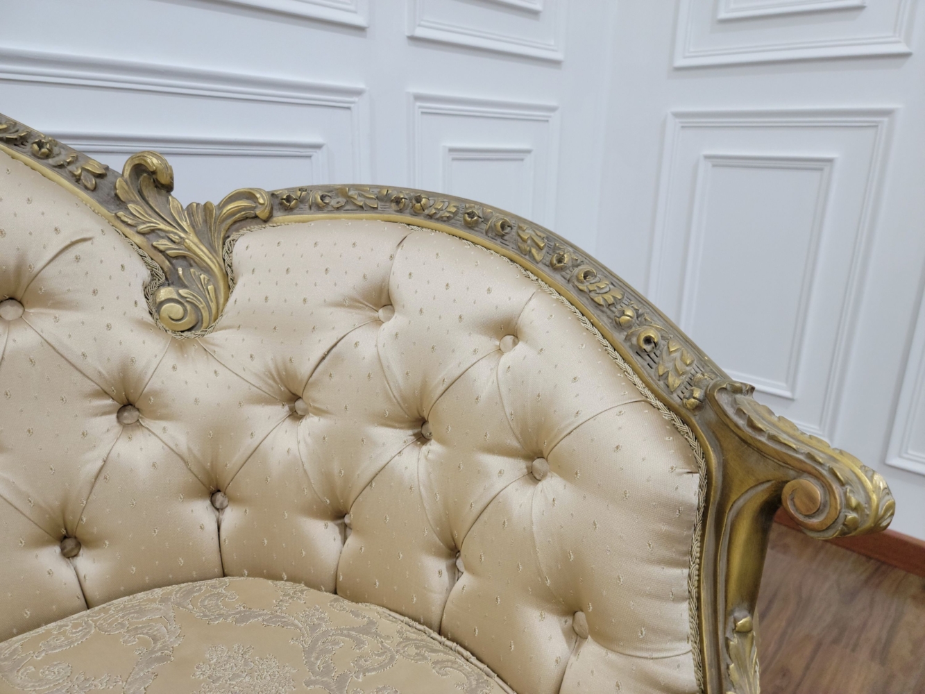 French louis xv gold damask living room set